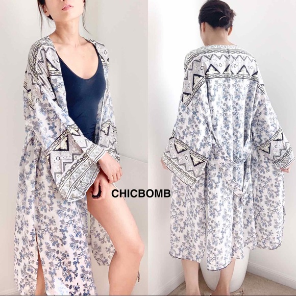 CHICBOMB Other - DREAMY BOHEMIAN LONG KIMONO DUSTER - FLORAL AZTEC